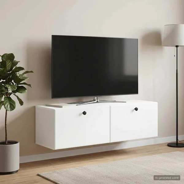 Meuble TV mural 98 x 31 x 30 cm Blanc Bois d'ingénierie
