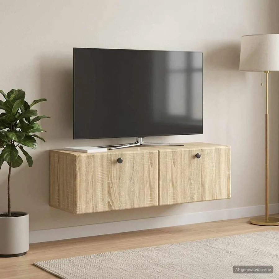 Meuble TV mural 98 x 31 x 30 cm Chêne Sonoma Bois d'ingénierie - 4