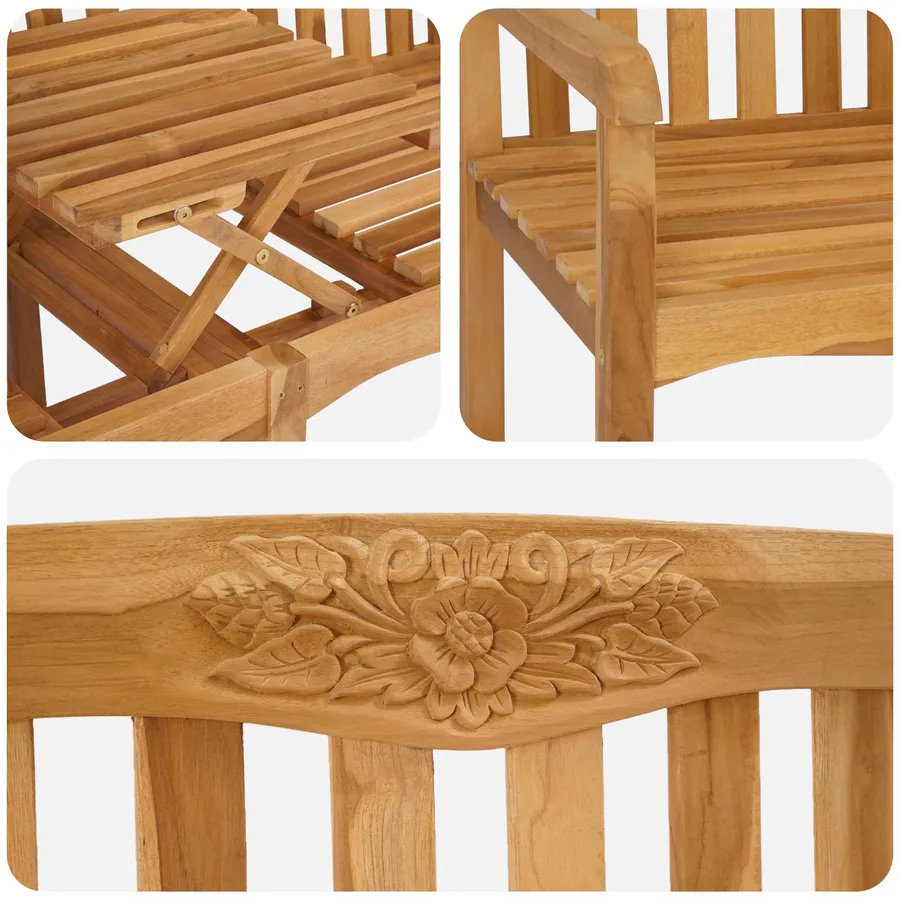 Banc en Bois Sculpté en Rose 150,5 x 60 x 95 cm Naturel - 7