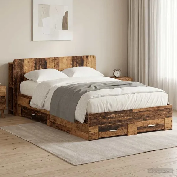 Cadre de lit avec rangement Bois ancien 120 x 200 cm