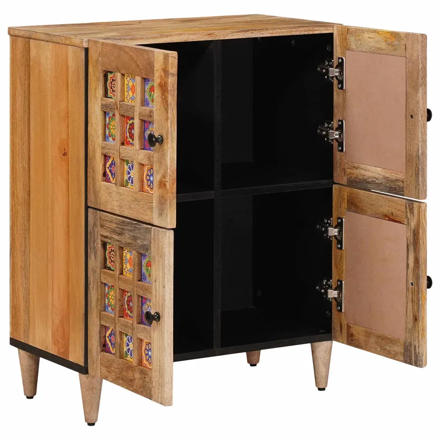 Buffet avec porte Naturel 60 x 33 x 75 cm Bois de mangue massif - 2