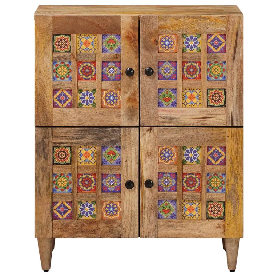 Buffet avec porte Naturel 60 x 33 x 75 cm Bois de mangue massif - 3