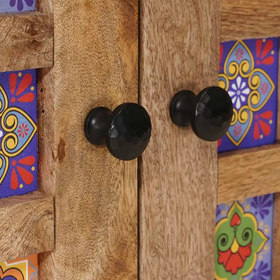 Buffet avec porte Naturel 60 x 33 x 75 cm Bois de mangue massif - 7