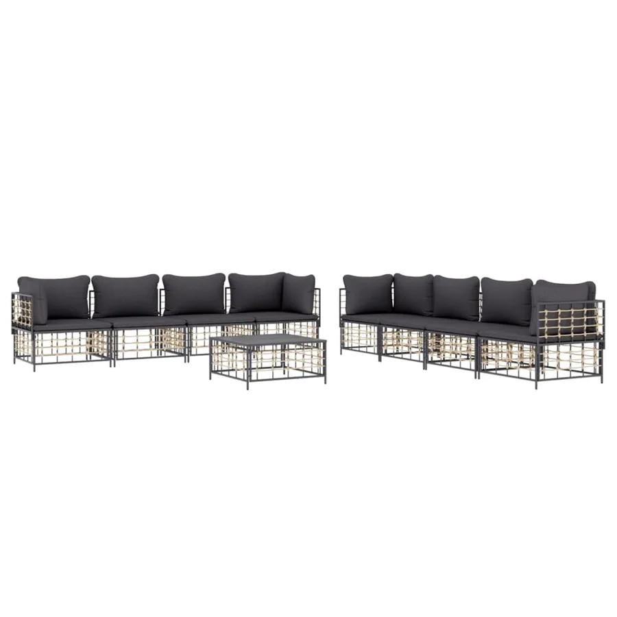 Salon de jardin 9 pcs avec coussins anthracite résine tressée - 3