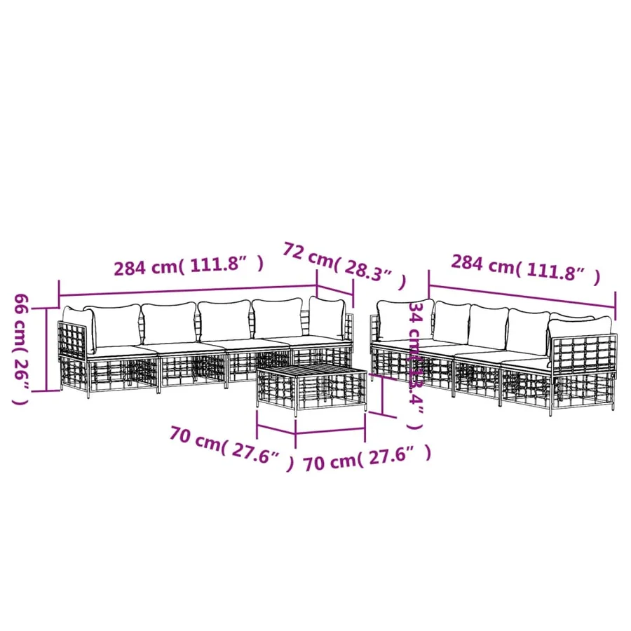 Salon de jardin 9 pcs avec coussins anthracite résine tressée - 9