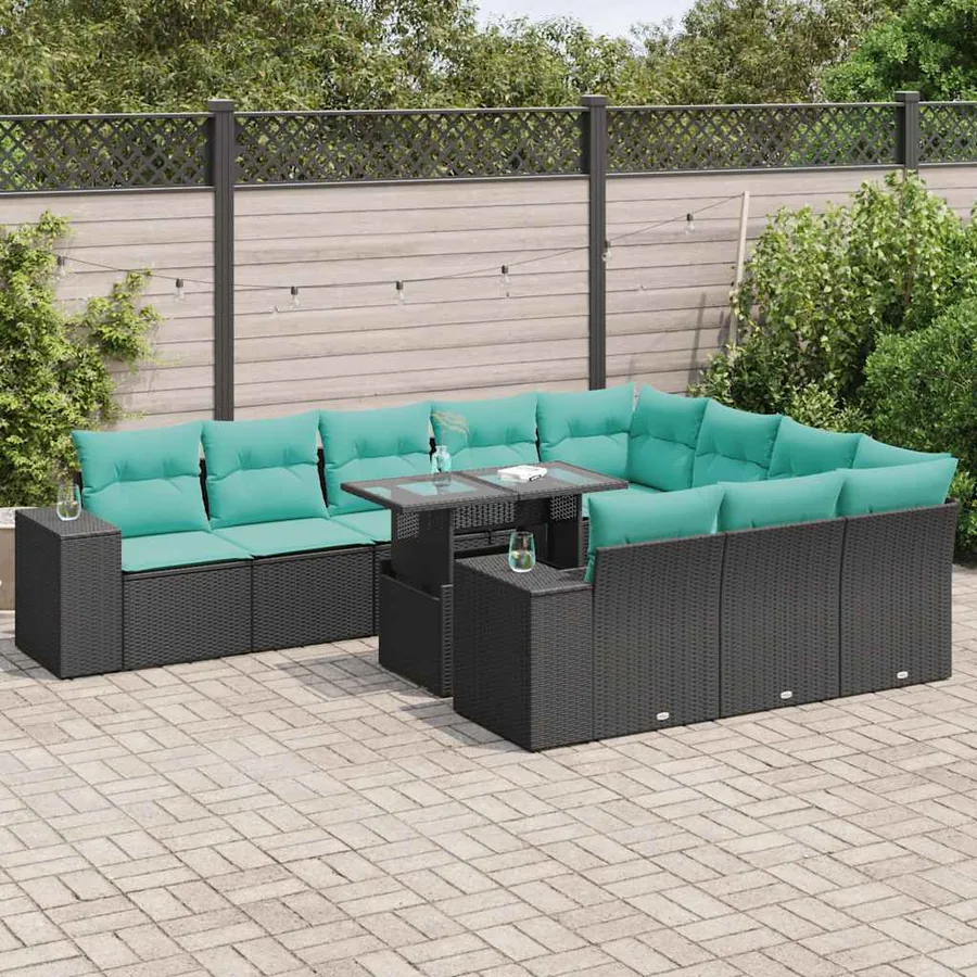 Ensemble de canapés de jardin 11 pcs et coussins rotin acacia