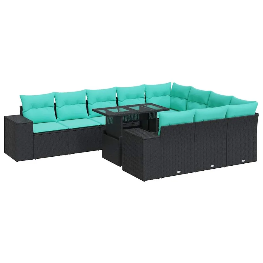 Ensemble de canapés de jardin 11 pcs et coussins rotin acacia - 2