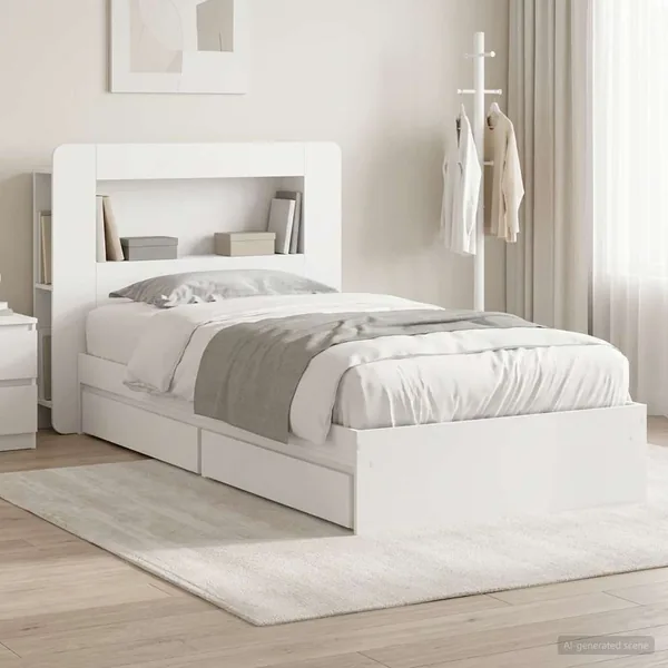 Cadre de lit avec rangement Blanc 75 x 190 cm Bois d'ingénierie