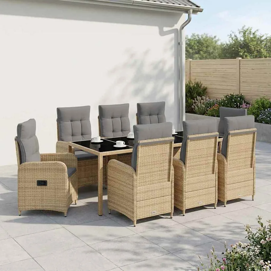 Ensemble de repas extérieur 9 pcs Beige et Gris clair