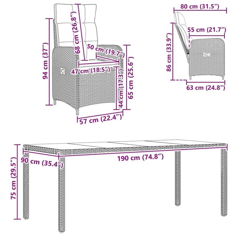 Ensemble de repas extérieur 9 pcs Beige et Gris clair - 11