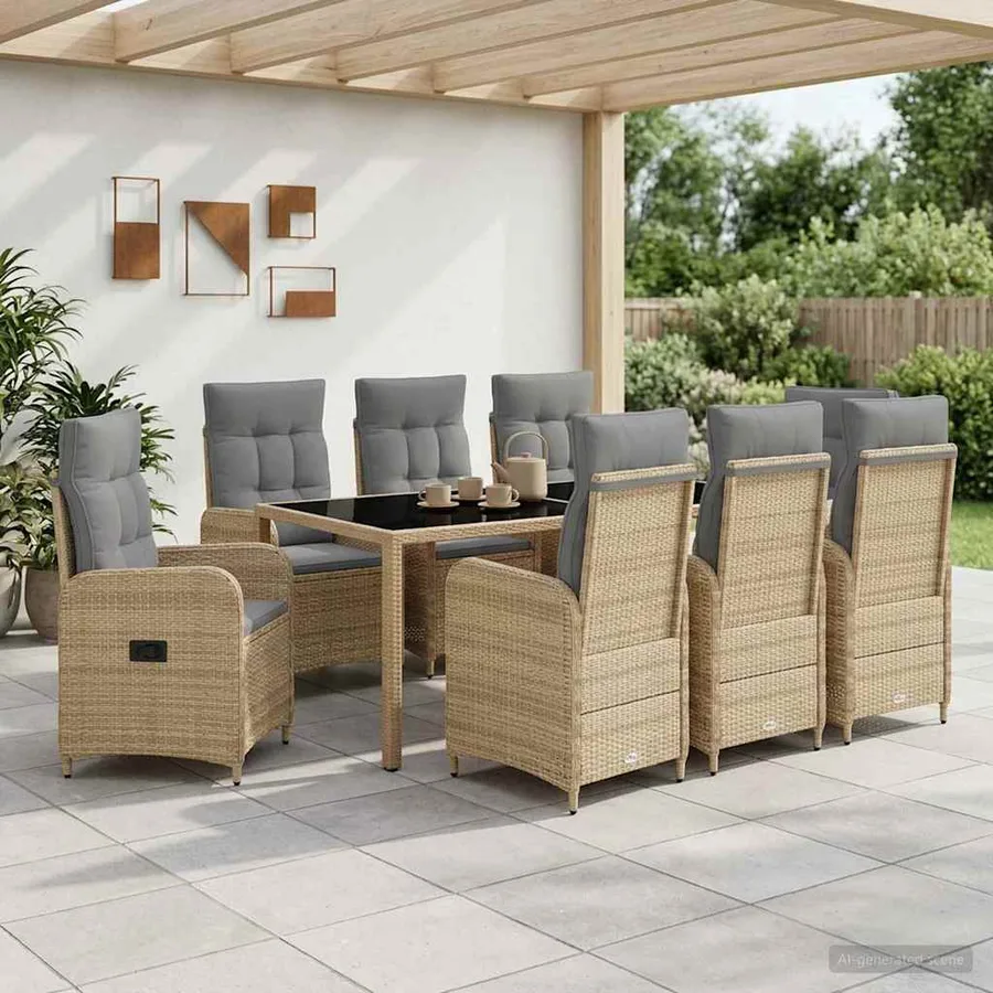 Ensemble de repas extérieur 9 pcs Beige et Gris clair - 3