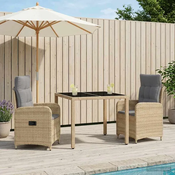Ensemble de repas extérieur 3 pcs Beige et Gris clair