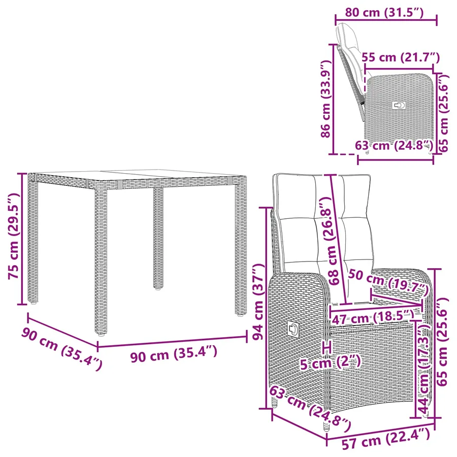 Ensemble de repas extérieur 3 pcs Beige et Gris clair - 11