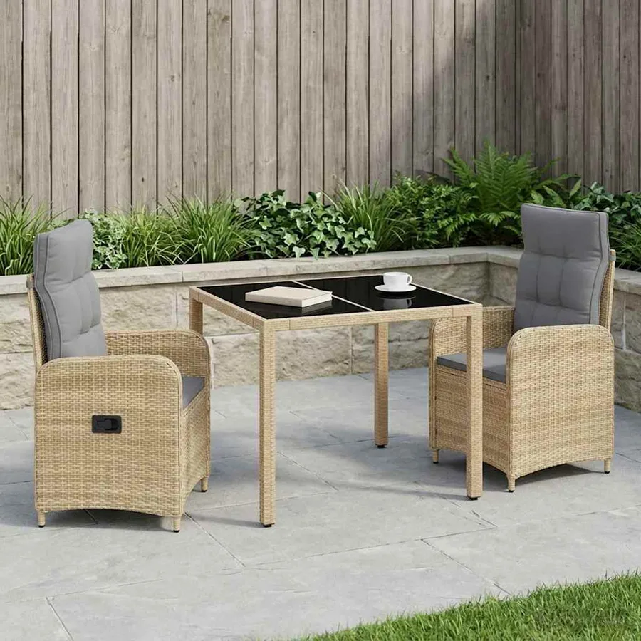 Ensemble de repas extérieur 3 pcs Beige et Gris clair - 3