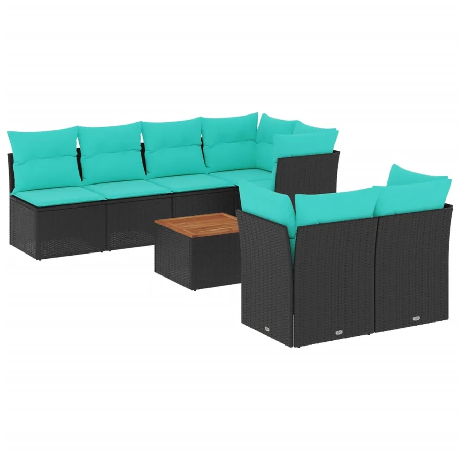 Salon de jardin 8 pcs avec coussins noir résine tressée - 2