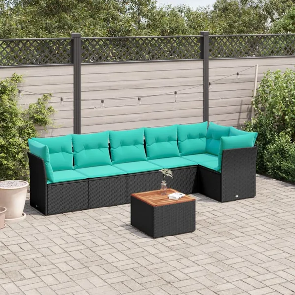 Salon de jardin 7 pcs avec coussins noir résine tressée 62 x 62 x 69 cm - 58,8 kg