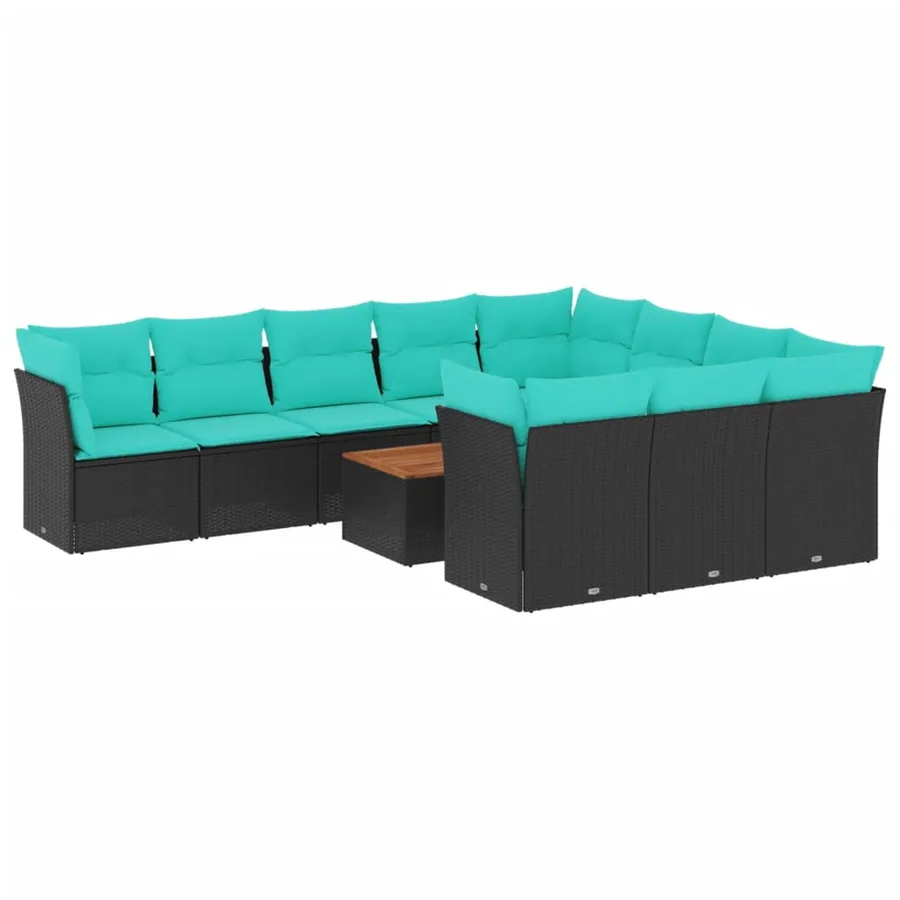 Salon de jardin 11 pcs avec coussins noir résine tressée - 2