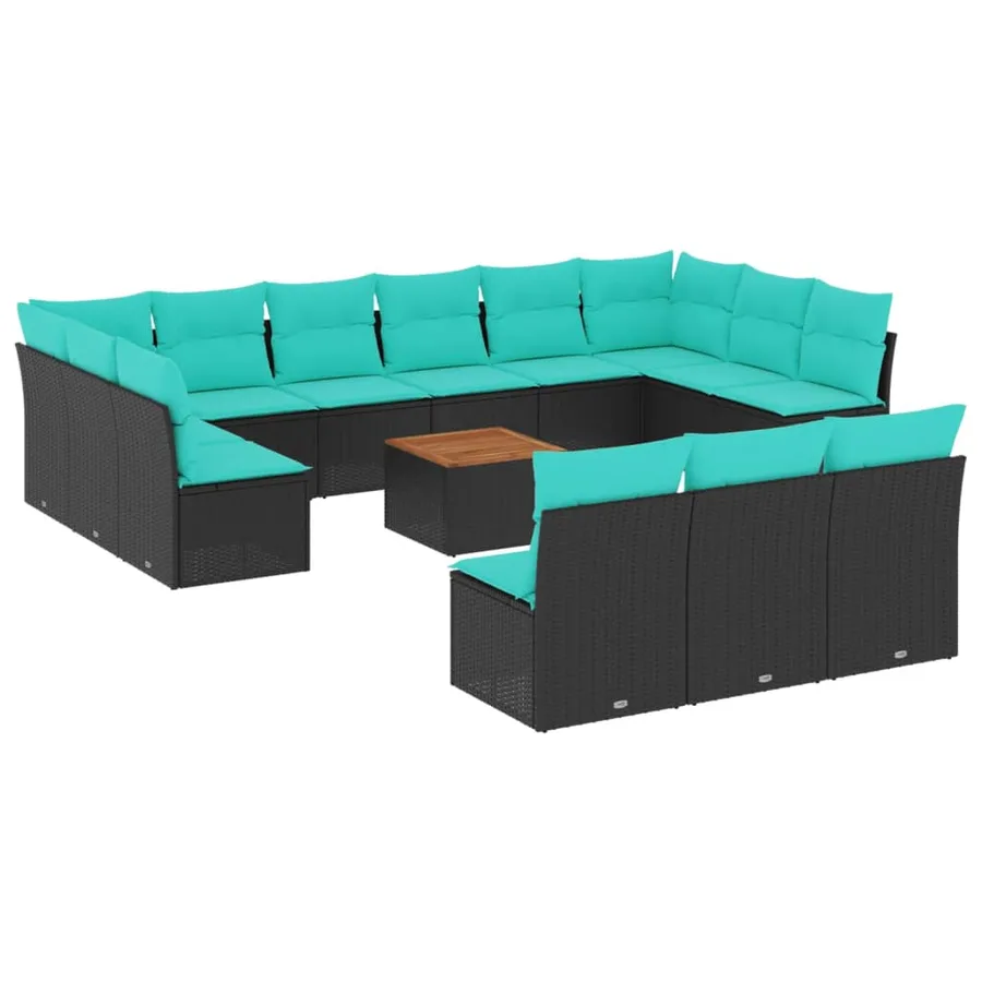 Salon de jardin avec coussins 14 pcs noir résine tressée - 2