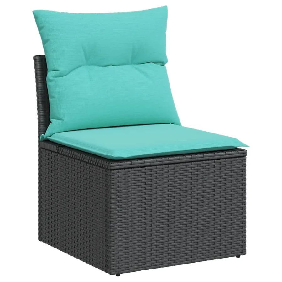 Salon de jardin avec coussins 14 pcs noir résine tressée - 3