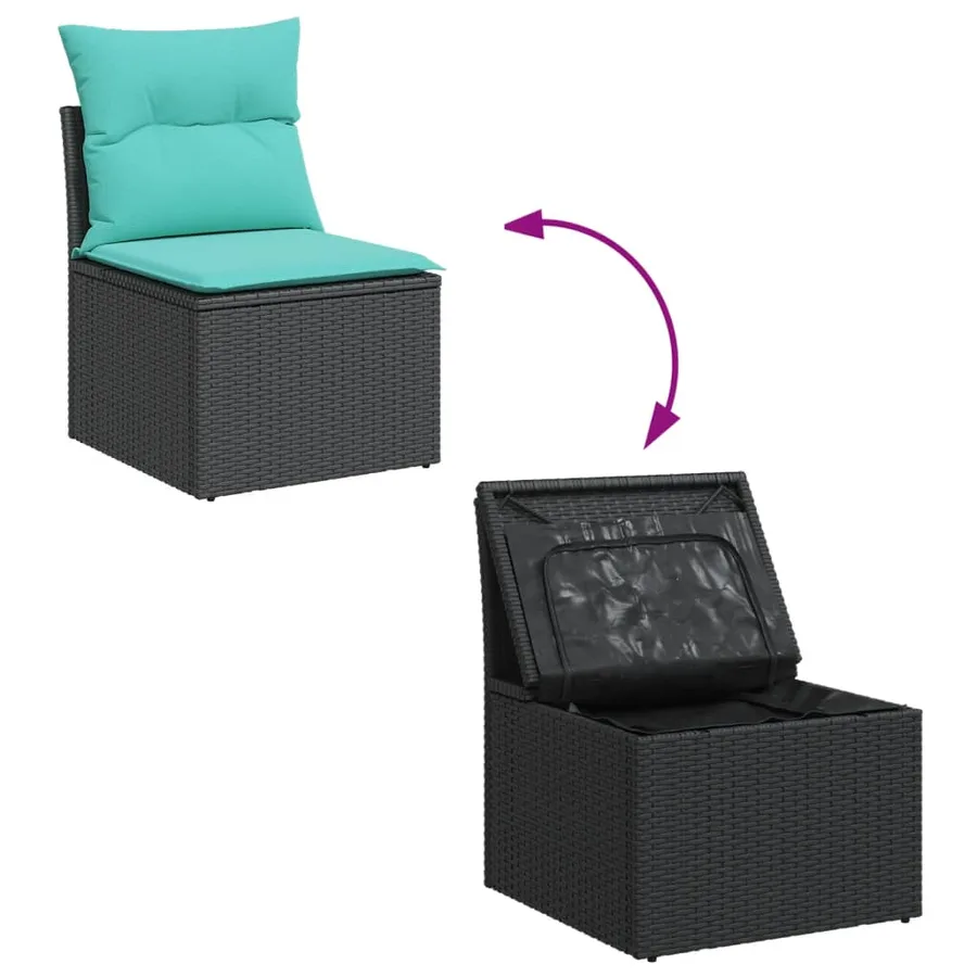 Salon de jardin avec coussins 14 pcs noir résine tressée - 8