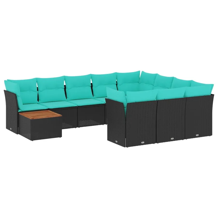 Salon de jardin 11 pcs avec coussins noir résine tressée - 2
