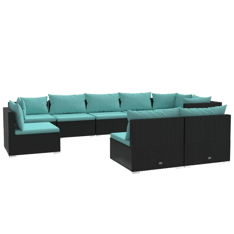 Salon de jardin 9 pcs avec coussins Résine tressée Noir - 2