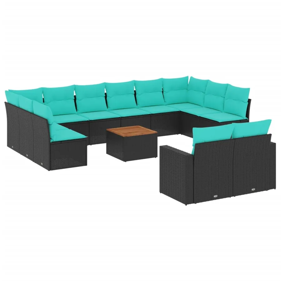 Salon de jardin avec coussins 13 pcs noir résine tressée - 2
