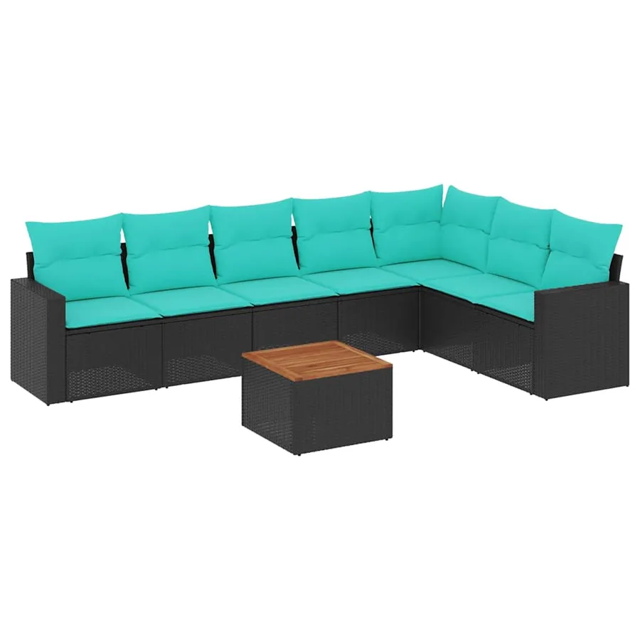 Salon de jardin 8 pcs avec coussins noir résine tressée - 2