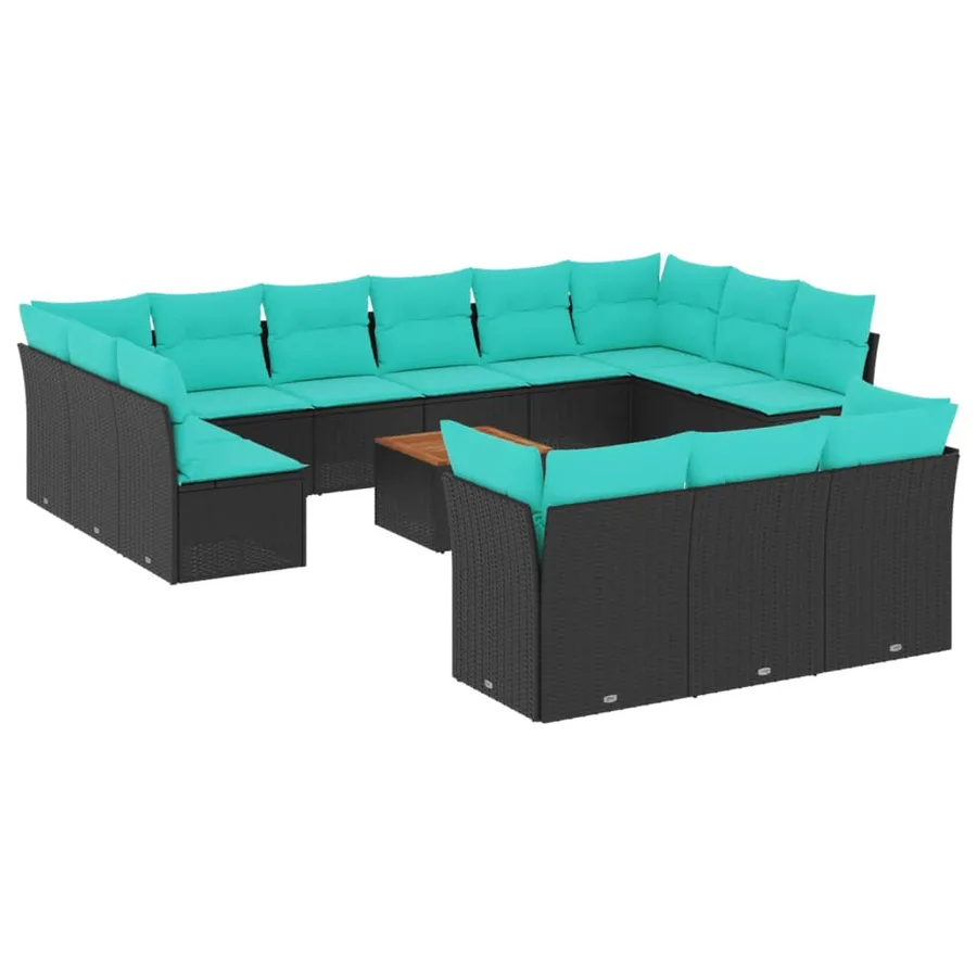 Salon de jardin avec coussins 14 pcs noir résine tressée - 2