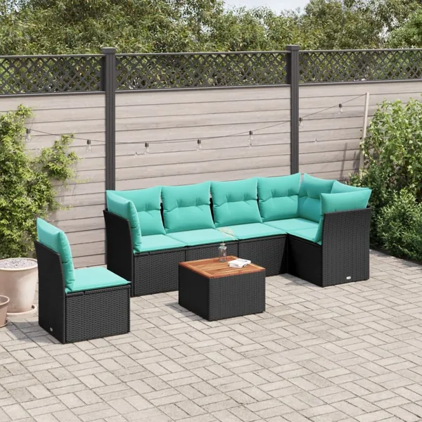 Salon de jardin 7 pcs avec coussins noir résine tressée 62 x 62 x 69 cm - 58,8 kg