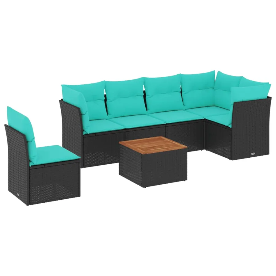 Salon de jardin 7 pcs avec coussins noir résine tressée 62 x 62 x 69 cm - 58,8 kg - 2