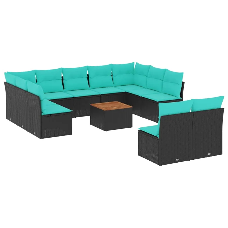 Salon de jardin avec coussins 12 pcs noir résine tressée - 2