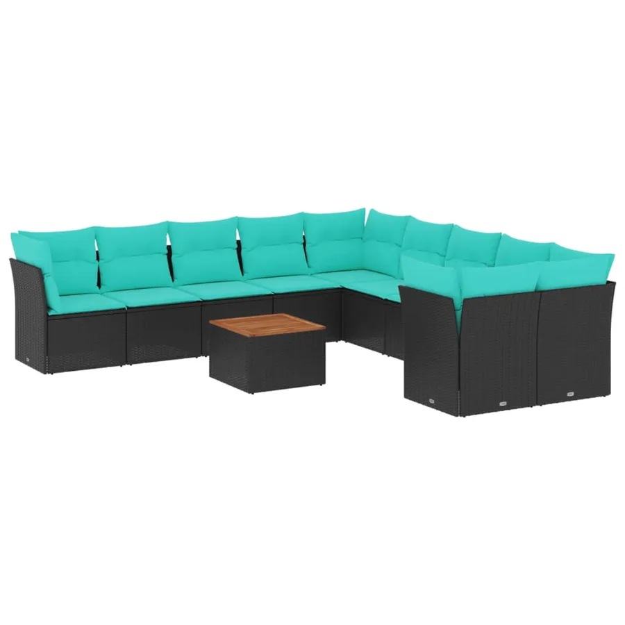 Salon de jardin 11 pcs avec coussins noir résine tressée - 2