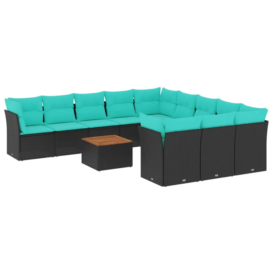 Salon de jardin avec coussins 12 pcs noir résine tressée - 2