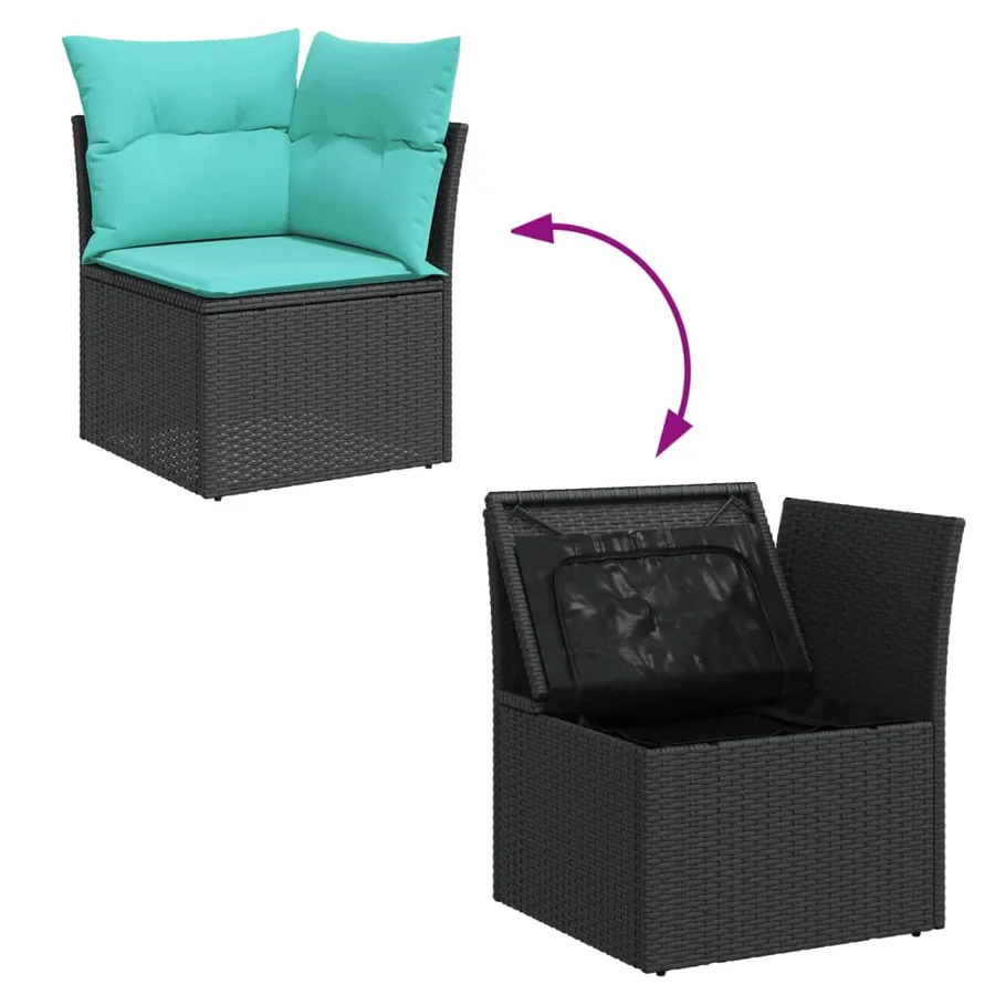 Salon de jardin 11 pcs avec coussins noir résine tressée - 10