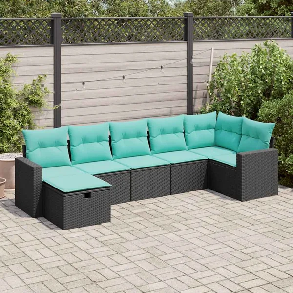 Salon de jardin 7 pcs avec coussins noir résine tressée 55 x 62 x 69 cm - 57,6 kg