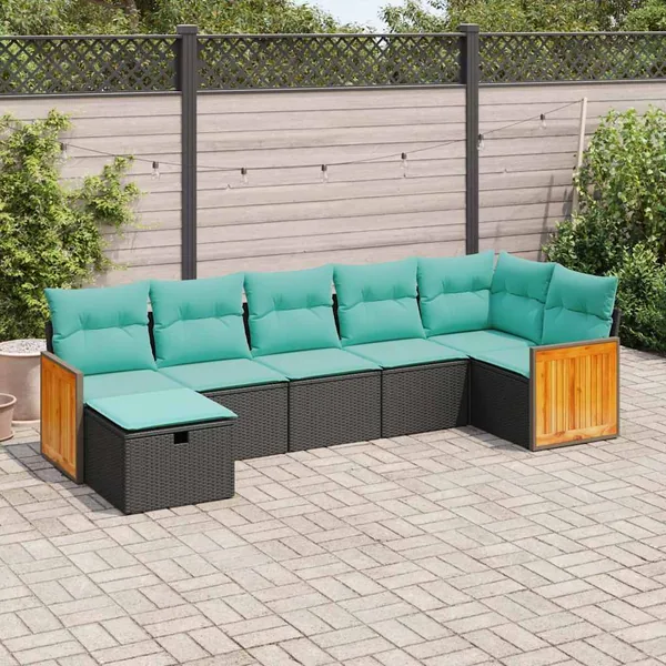 Salon de jardin 7 pcs avec coussins noir résine tressée 55 x 62 x 69 cm - 60,2 kg