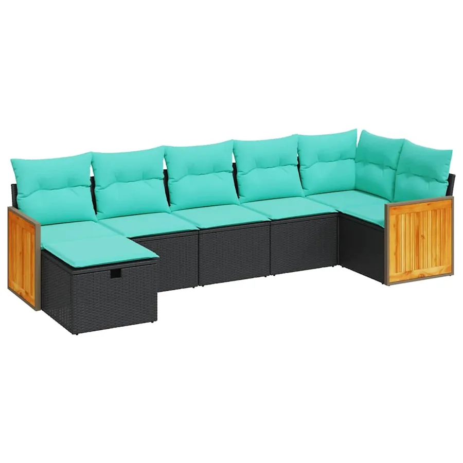 Salon de jardin 7 pcs avec coussins noir résine tressée 55 x 62 x 69 cm - 60,2 kg - 2