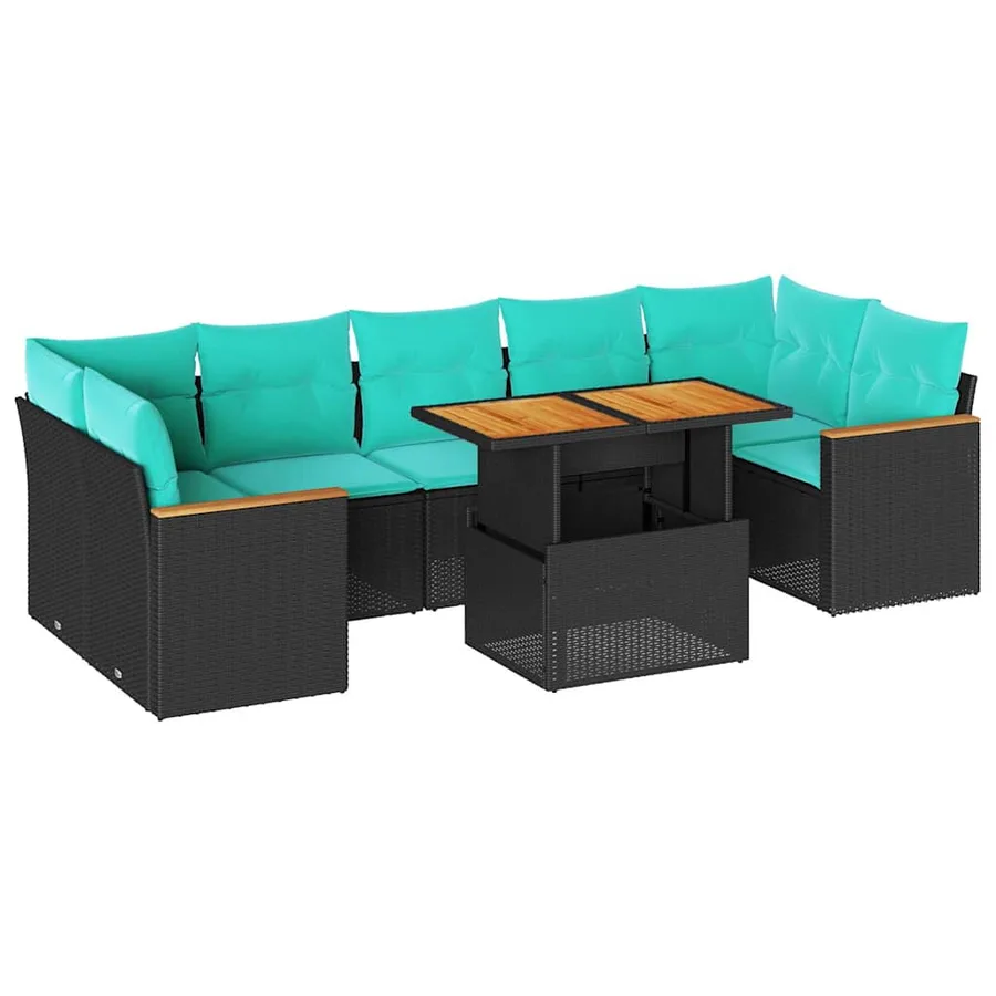 Salon de jardin 8 pcs avec coussins noir résine tressée - 2