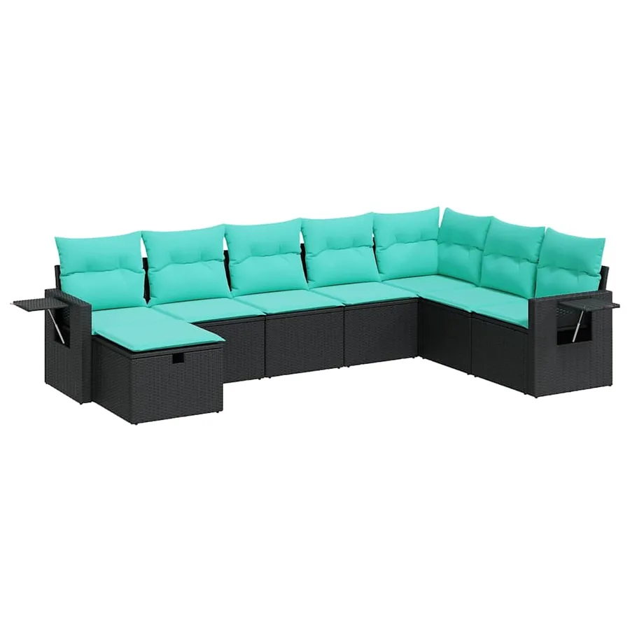 Salon de jardin 8 pcs avec coussins noir résine tressée - 2