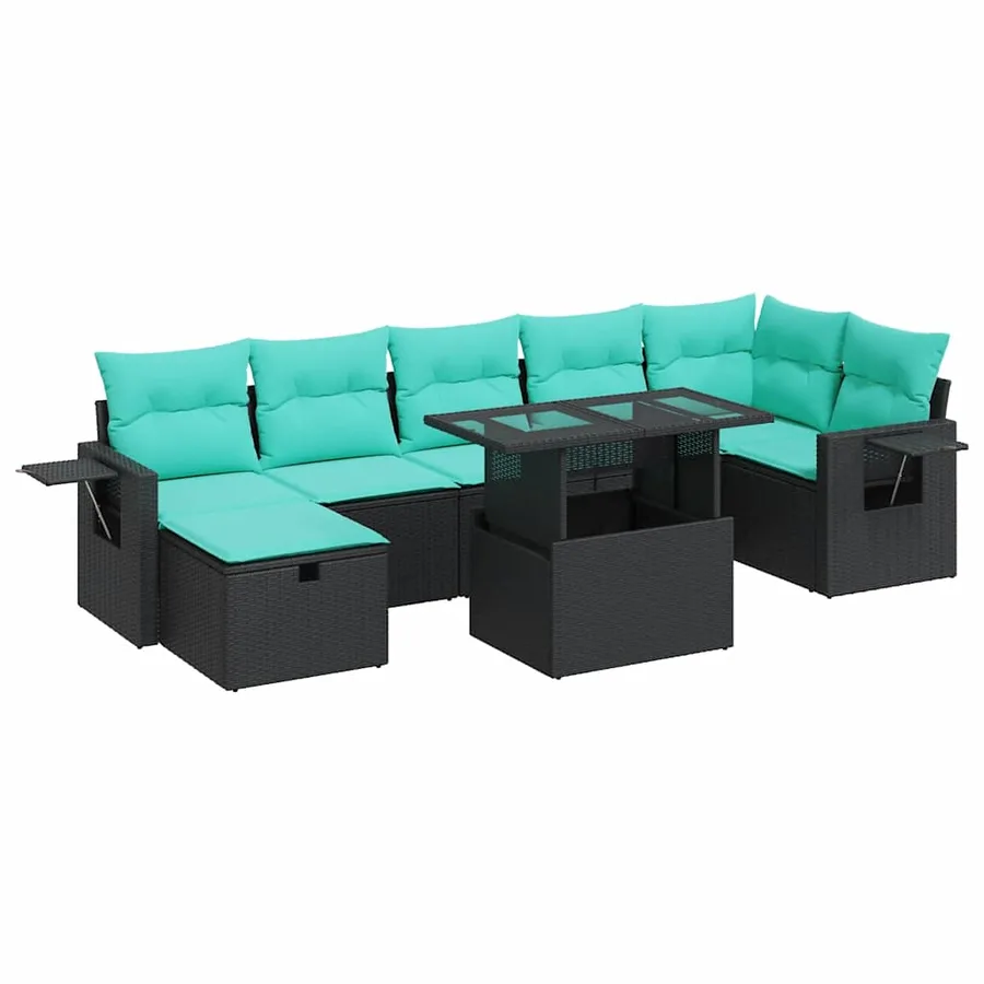 Salon de jardin avec coussins 8 pcs gris résine tressée acacia - 2