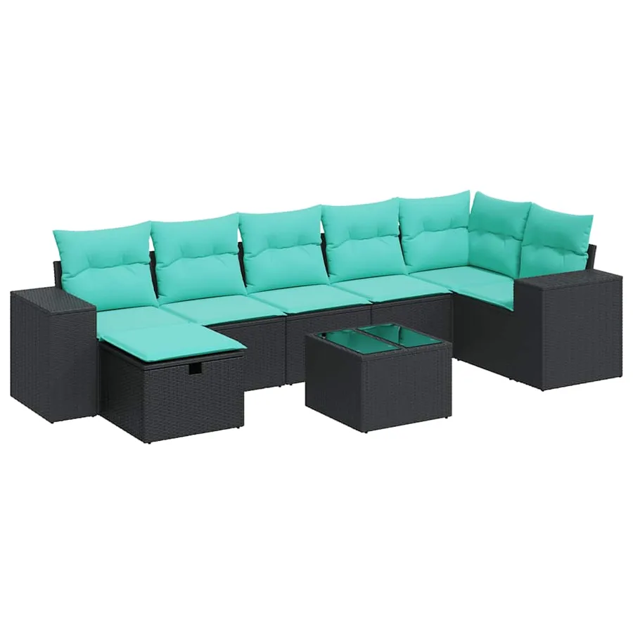 Salon de jardin 8 pcs avec coussins noir résine tressée - 2