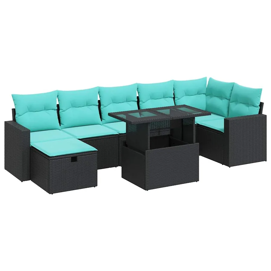 Salon de jardin avec coussins 8 pcs gris résine tressée acacia - 2