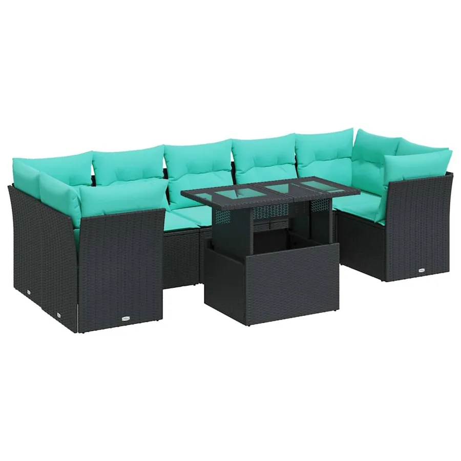 Salon de jardin avec coussins 8 pcs noir résine tressée acacia - 2