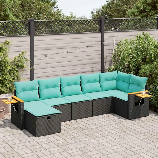 Salon de jardin 7 pcs avec coussins noir résine tressée 55 x 62 x 69 cm - 60,2 kg