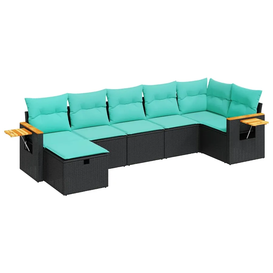 Salon de jardin 7 pcs avec coussins noir résine tressée 55 x 62 x 69 cm - 60,2 kg - 2