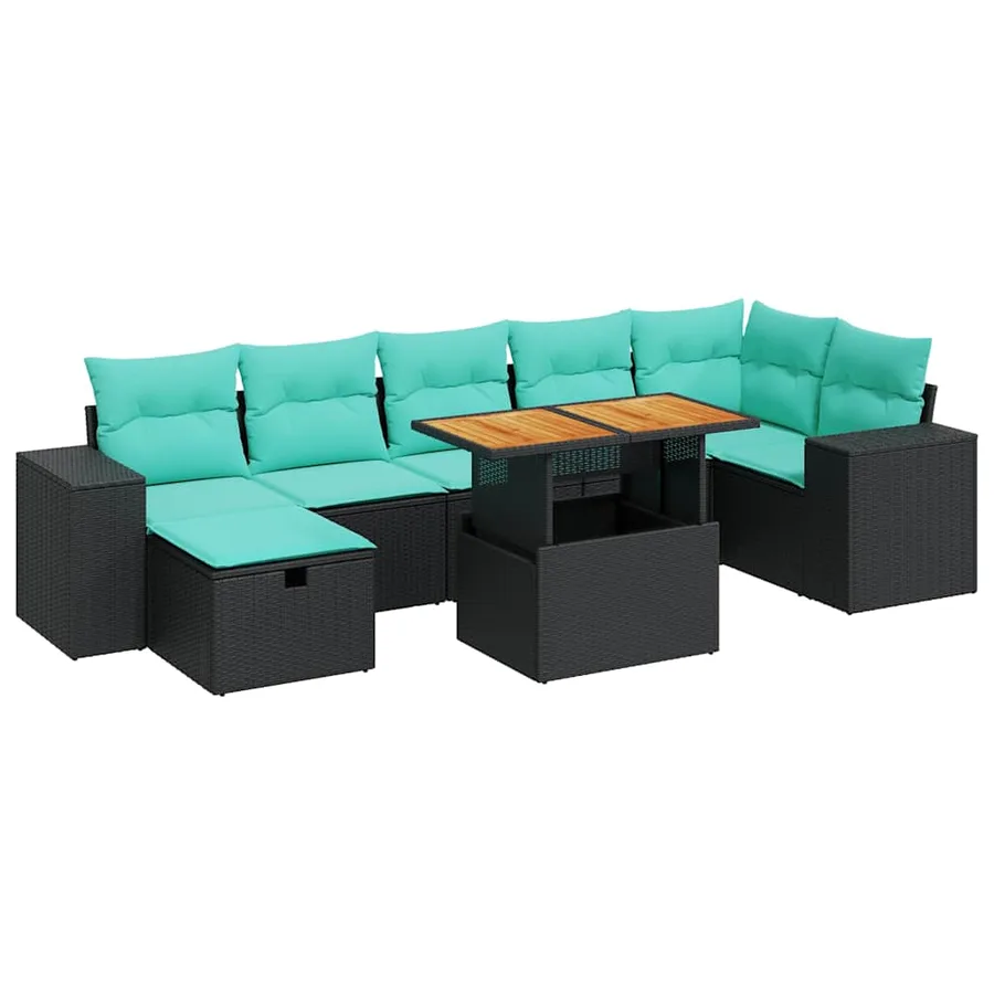 Salon de jardin avec coussins 8 pcs gris résine tressée acacia - 2