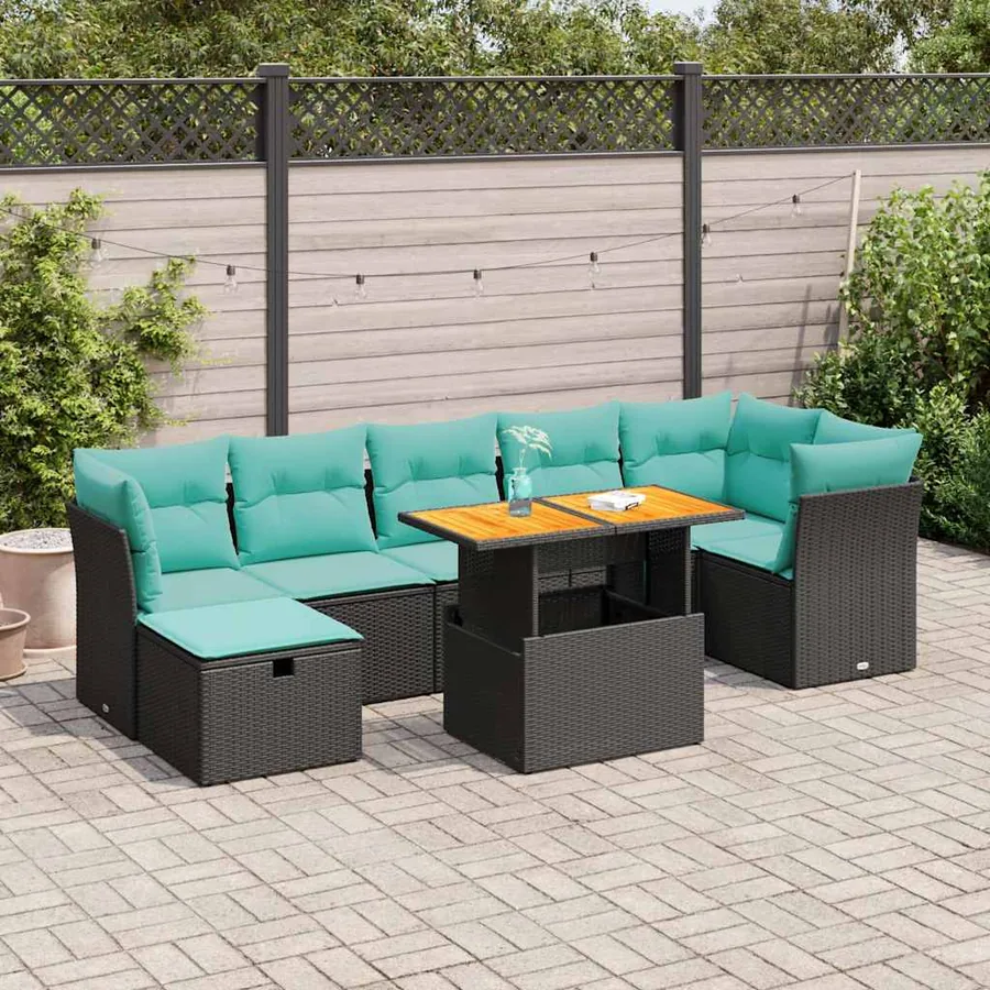 Salon de jardin avec coussins 8 pcs gris résine tressée acacia