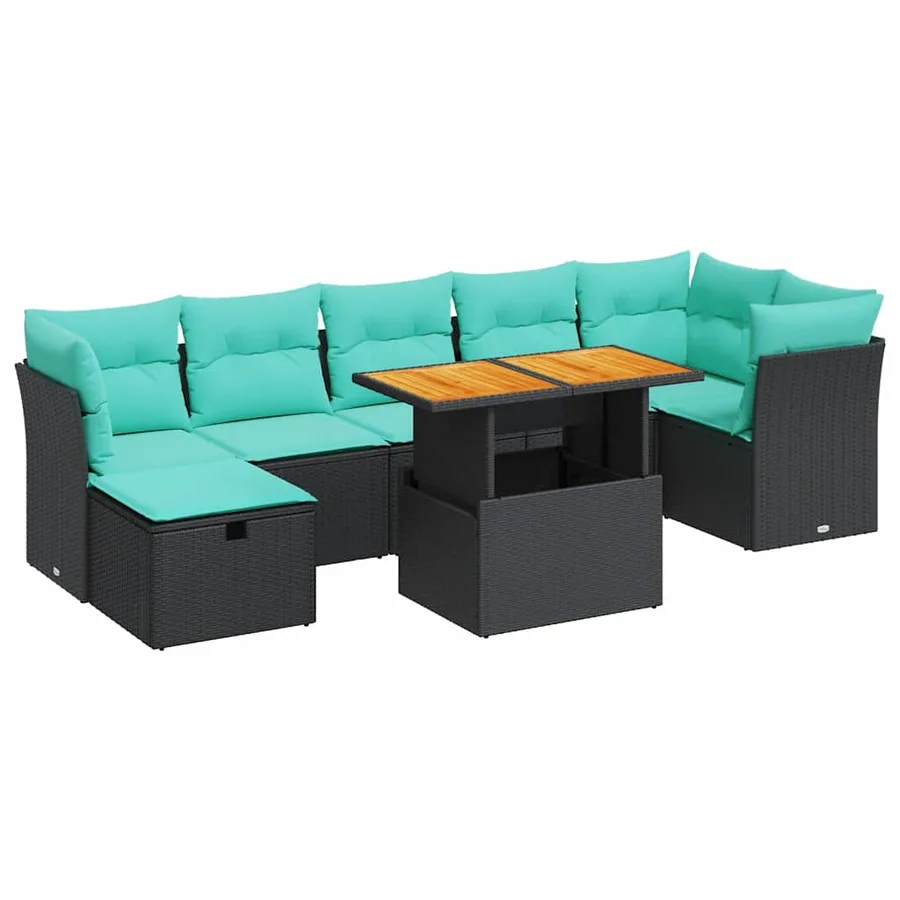 Salon de jardin avec coussins 8 pcs gris résine tressée acacia - 2