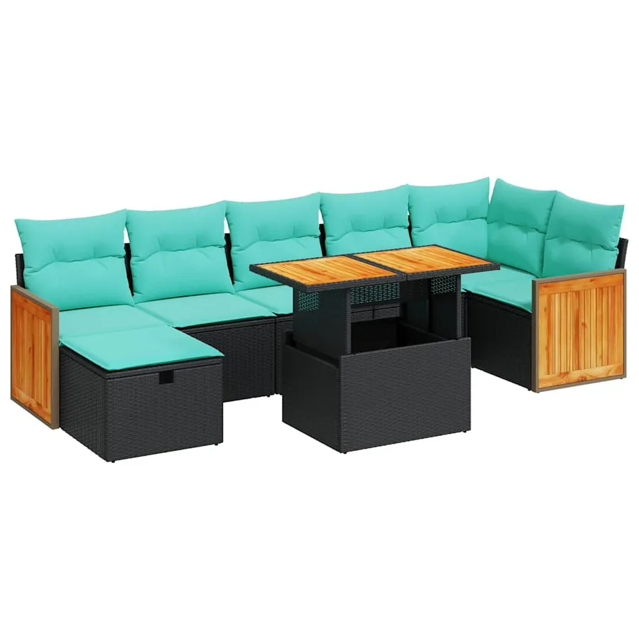 Salon de jardin avec coussins 8 pcs gris résine tressée acacia - 2